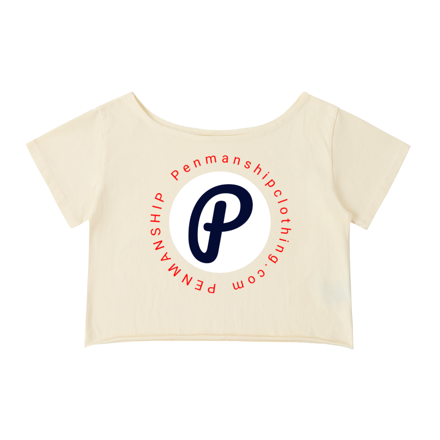 Penmanship Off-Shoulder Rolled Hem Cotton T-Shirt