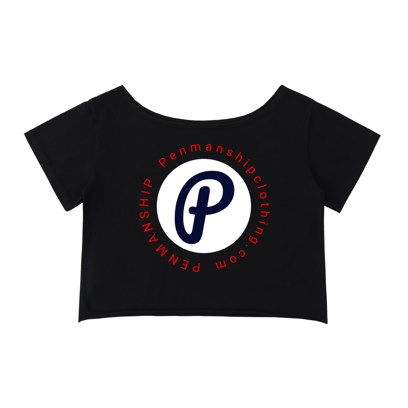 Penmanship Off-Shoulder Rolled Hem Cotton T-Shirt