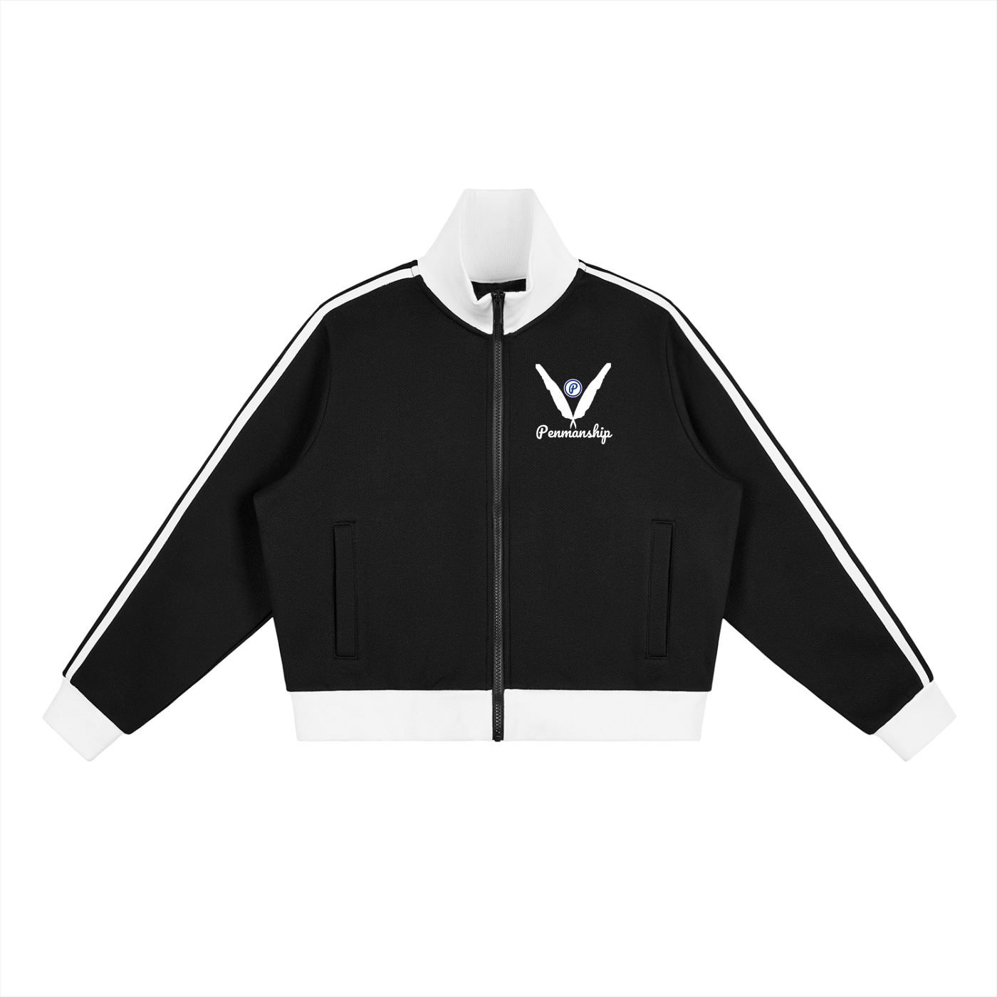 Penmanship Contrast Side Stripe Fleece Cropped Track Jacket