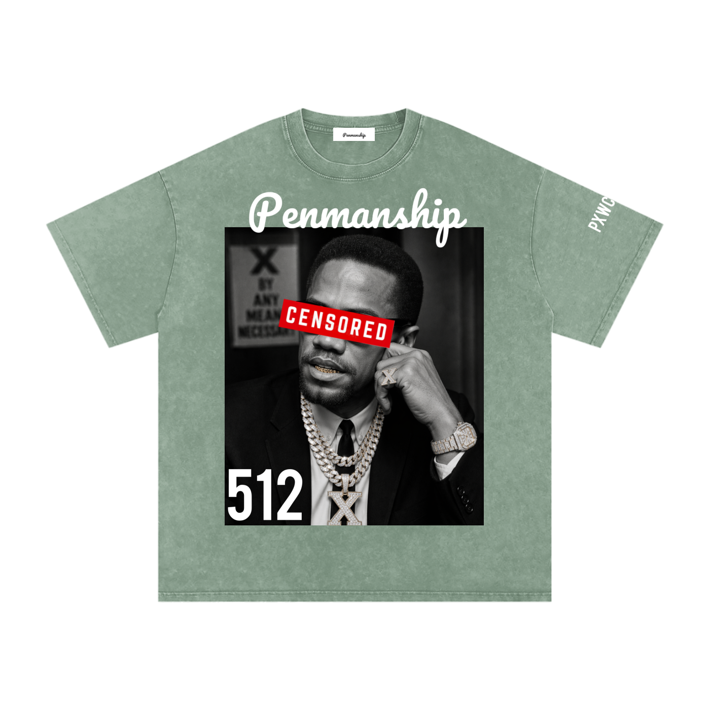 Penmanship "Censored" Snow Washed Oversized Cotton T-Shirt