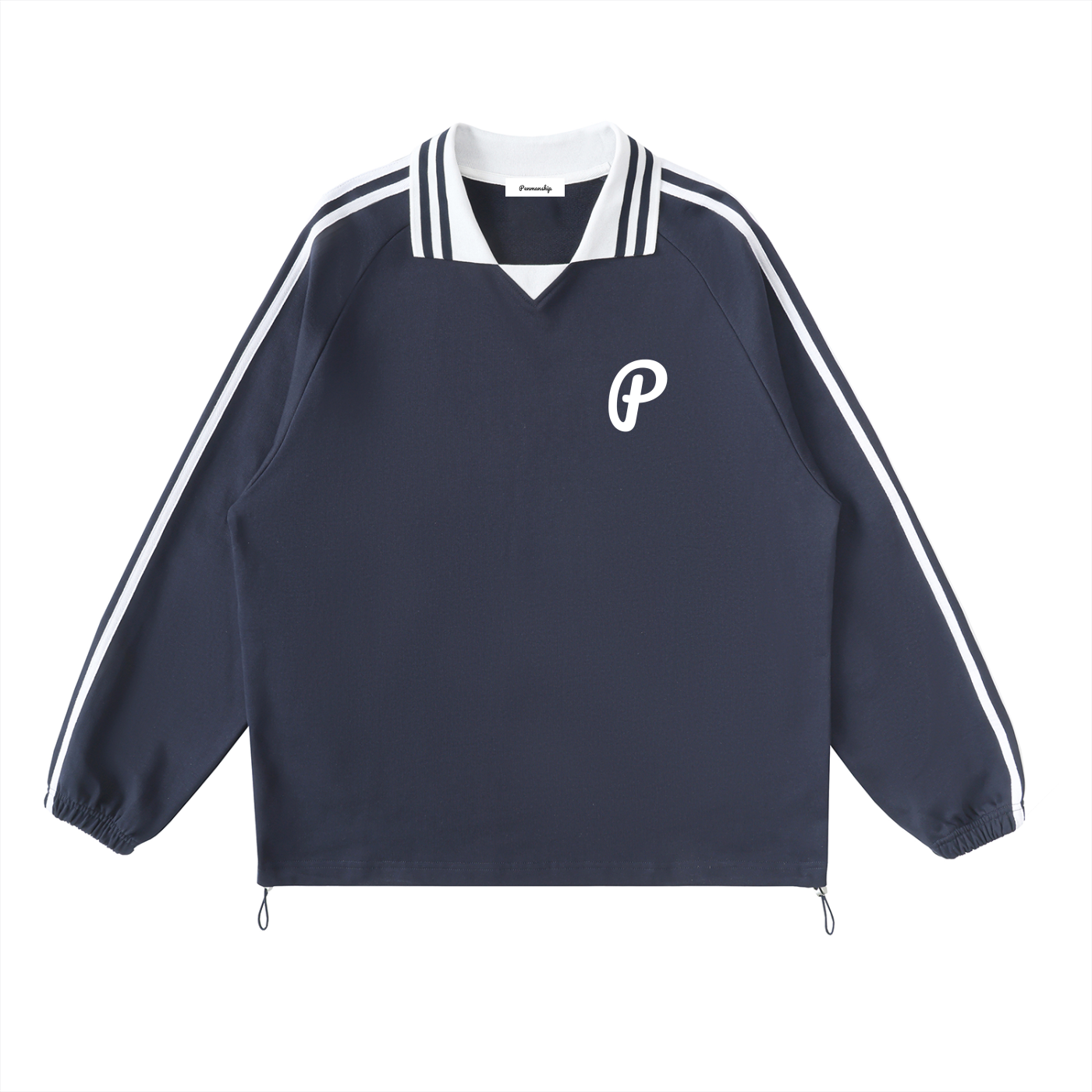 Penmanship Contrast Striped Lapel Collar Sweatshirt