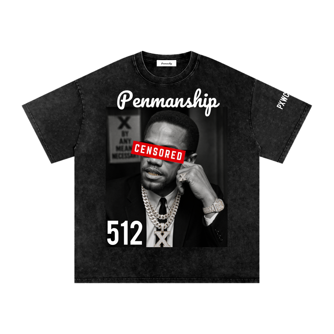 Penmanship "Censored" Snow Washed Oversized Cotton T-Shirt