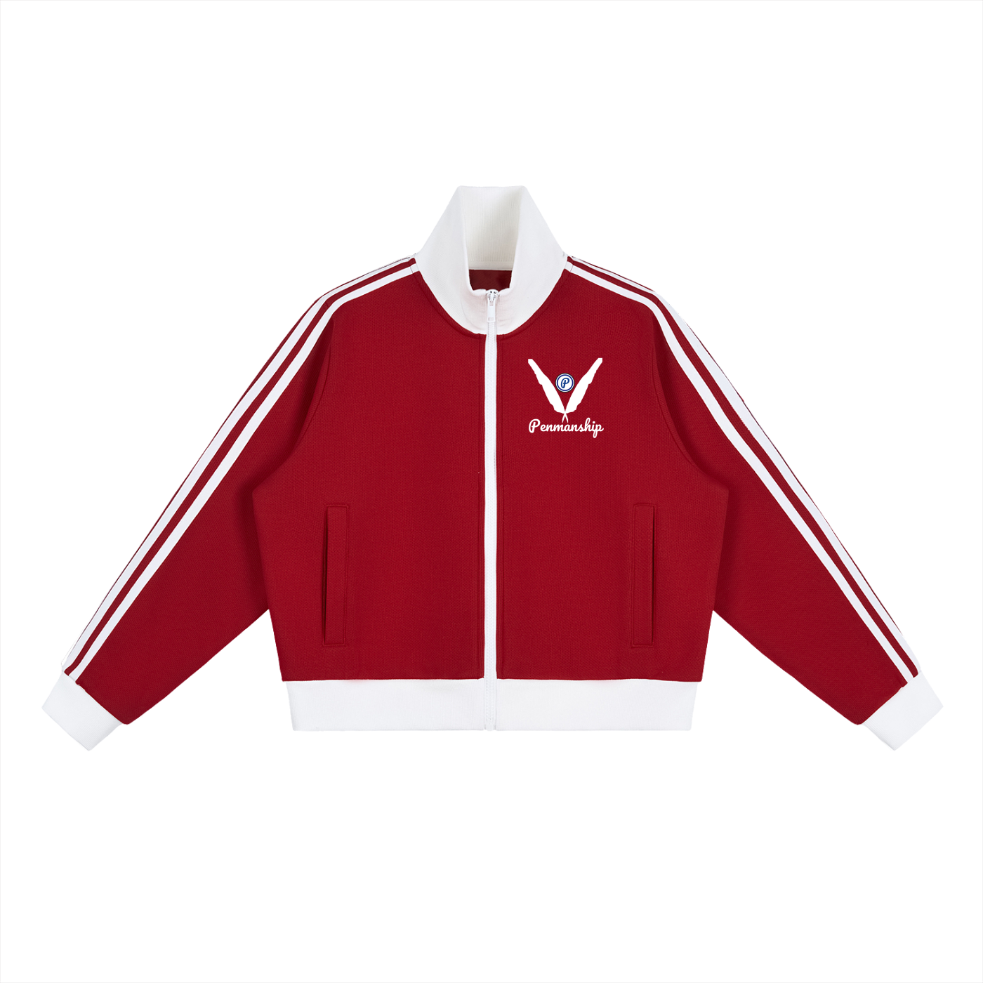 Penmanship Contrast Side Stripe Fleece Cropped Track Jacket