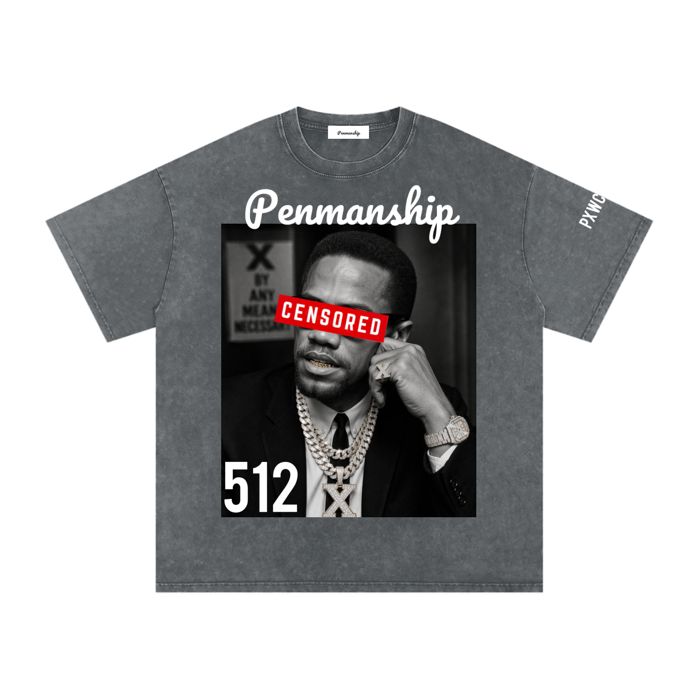 Penmanship "Censored" Snow Washed Oversized Cotton T-Shirt