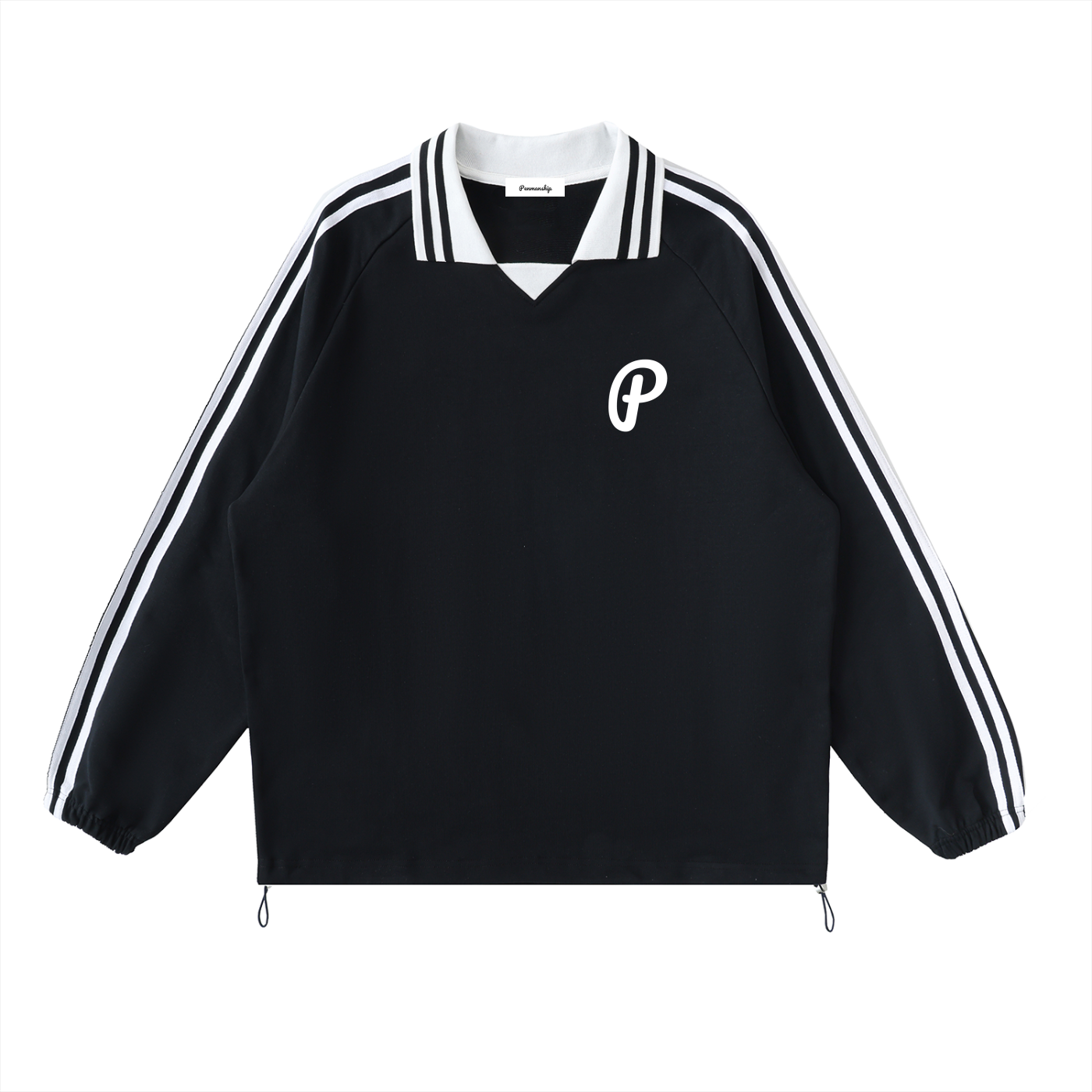 Penmanship Contrast Striped Lapel Collar Sweatshirt