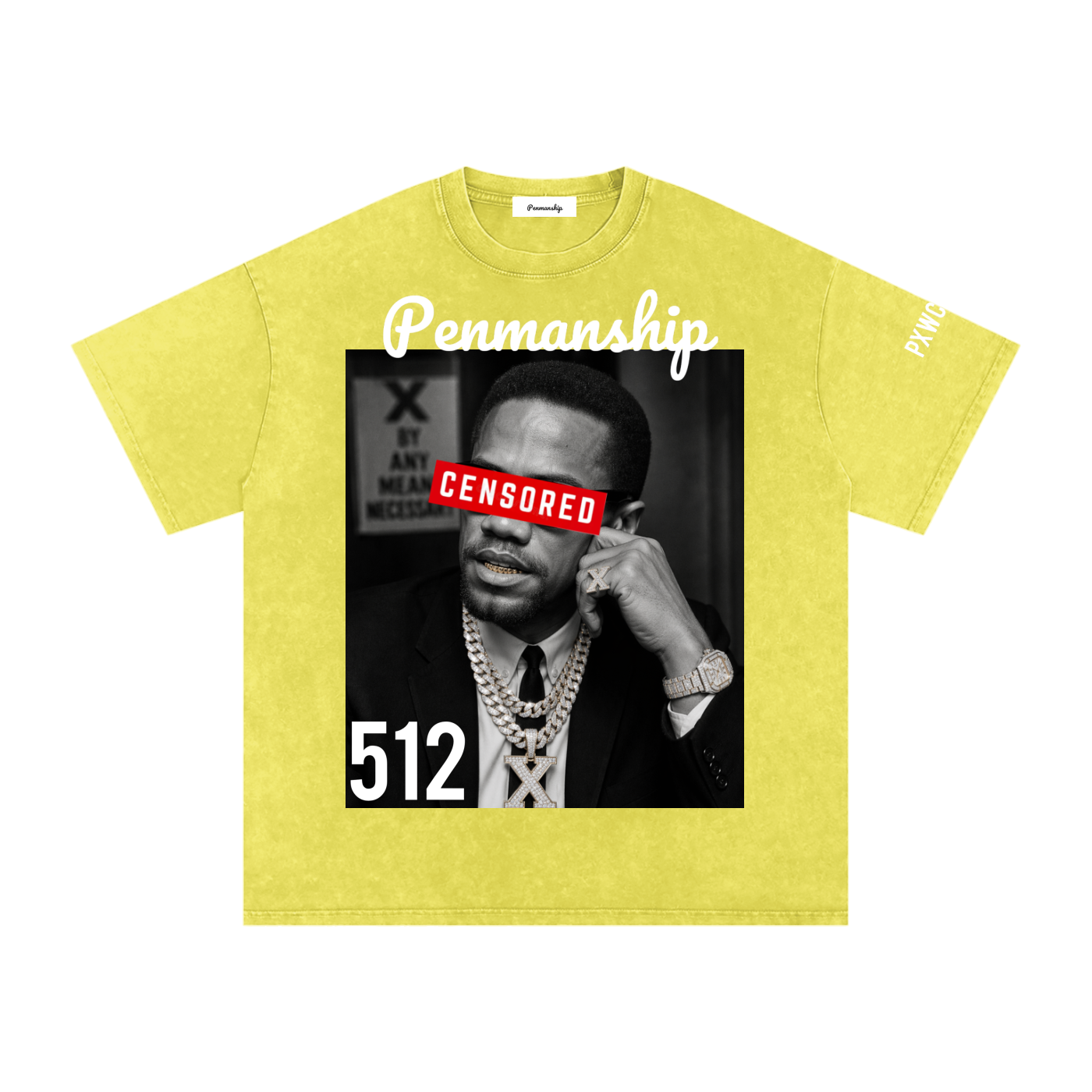 Penmanship "Censored" Snow Washed Oversized Cotton T-Shirt