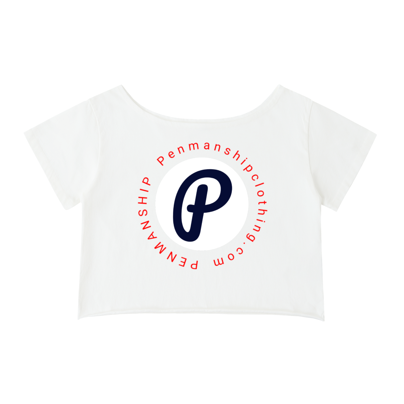 Penmanship Off-Shoulder Rolled Hem Cotton T-Shirt