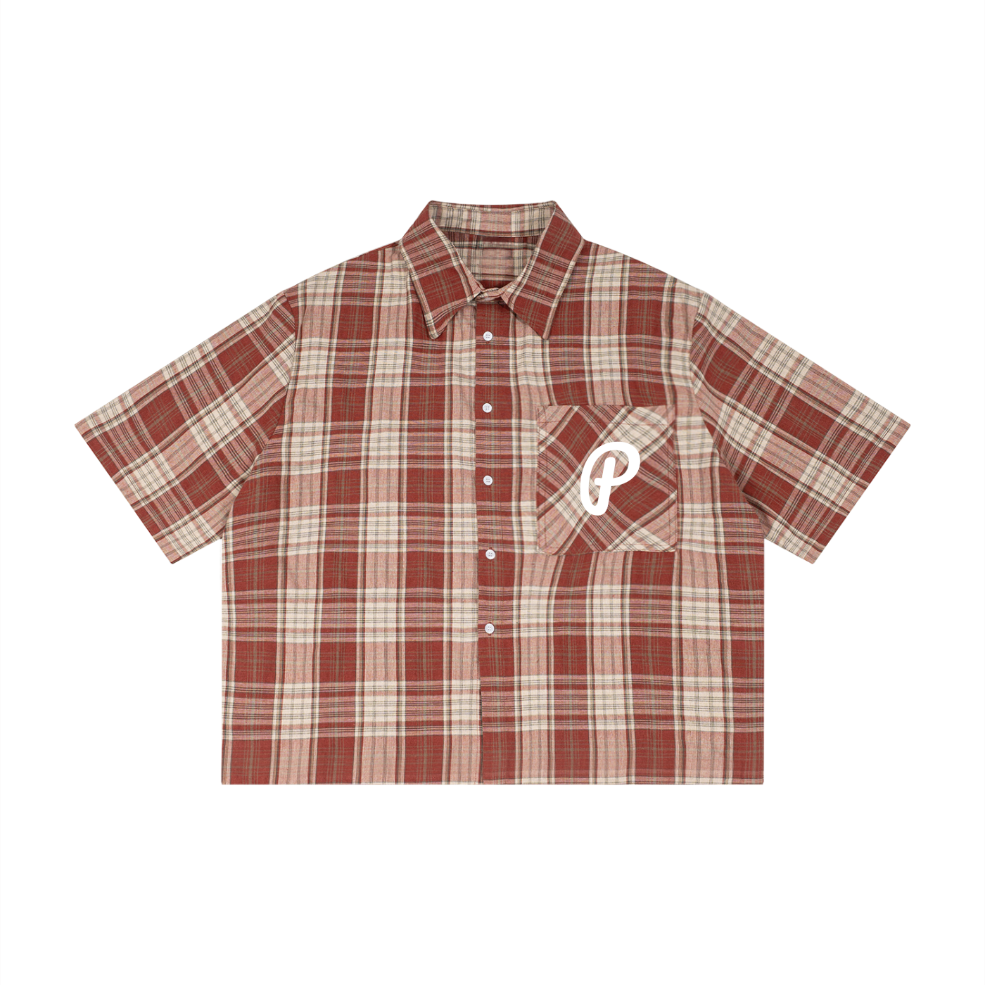 Penmanship Unisex Plaid Boxy Short Sleeve Shirt