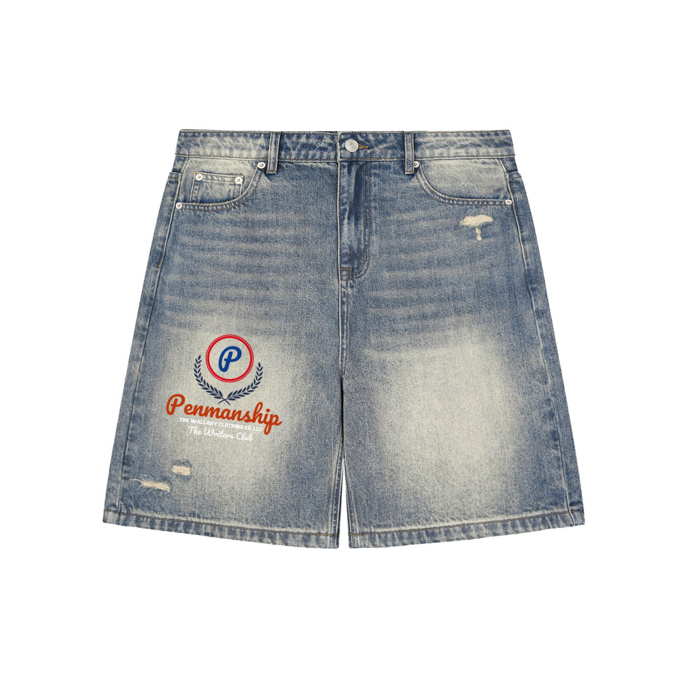 Penmanship Faded Distressed Baggy Denim Shorts