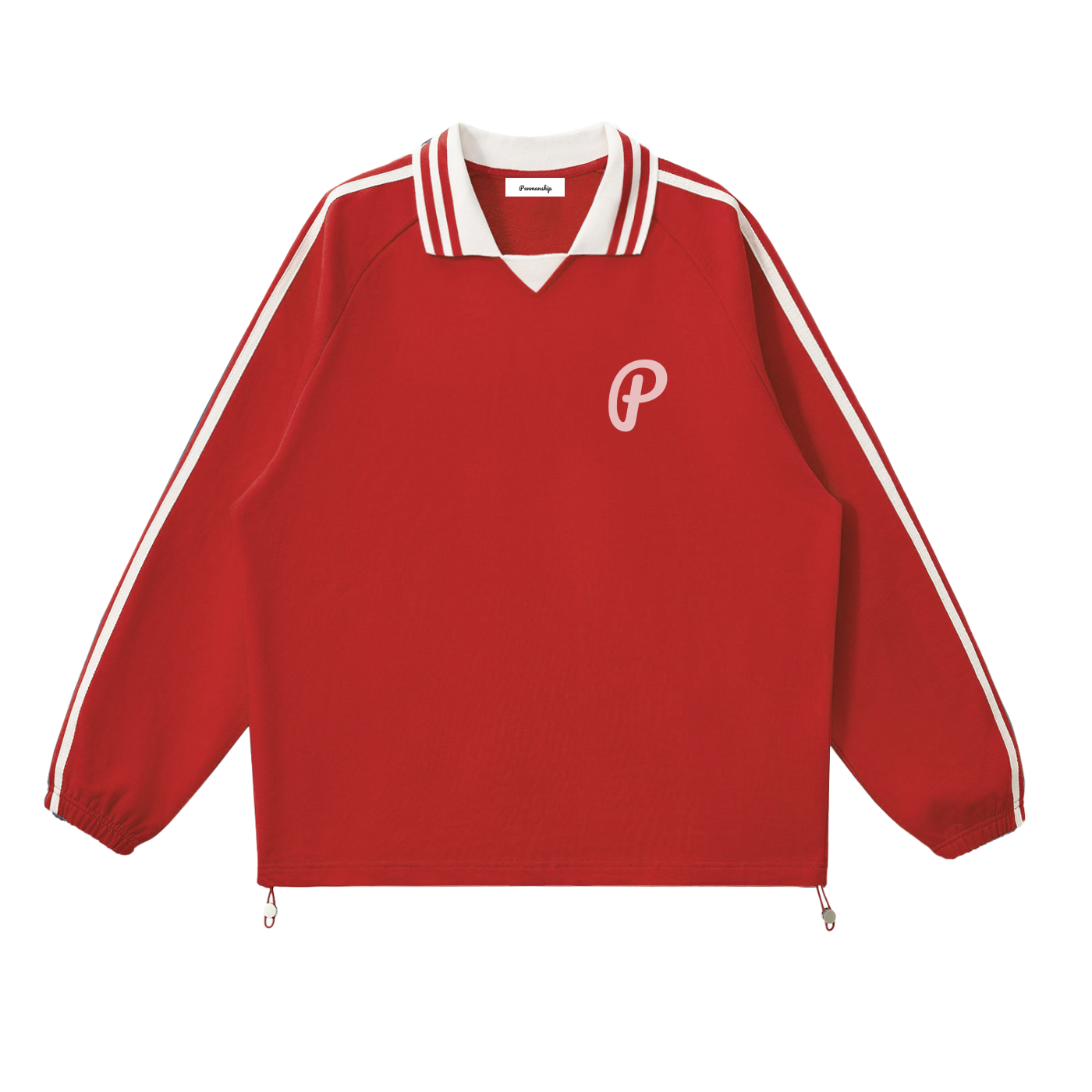 Penmanship Contrast Striped Lapel Collar Sweatshirt