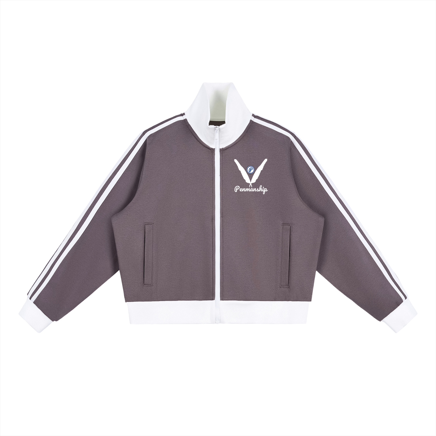 Penmanship Contrast Side Stripe Fleece Cropped Track Jacket